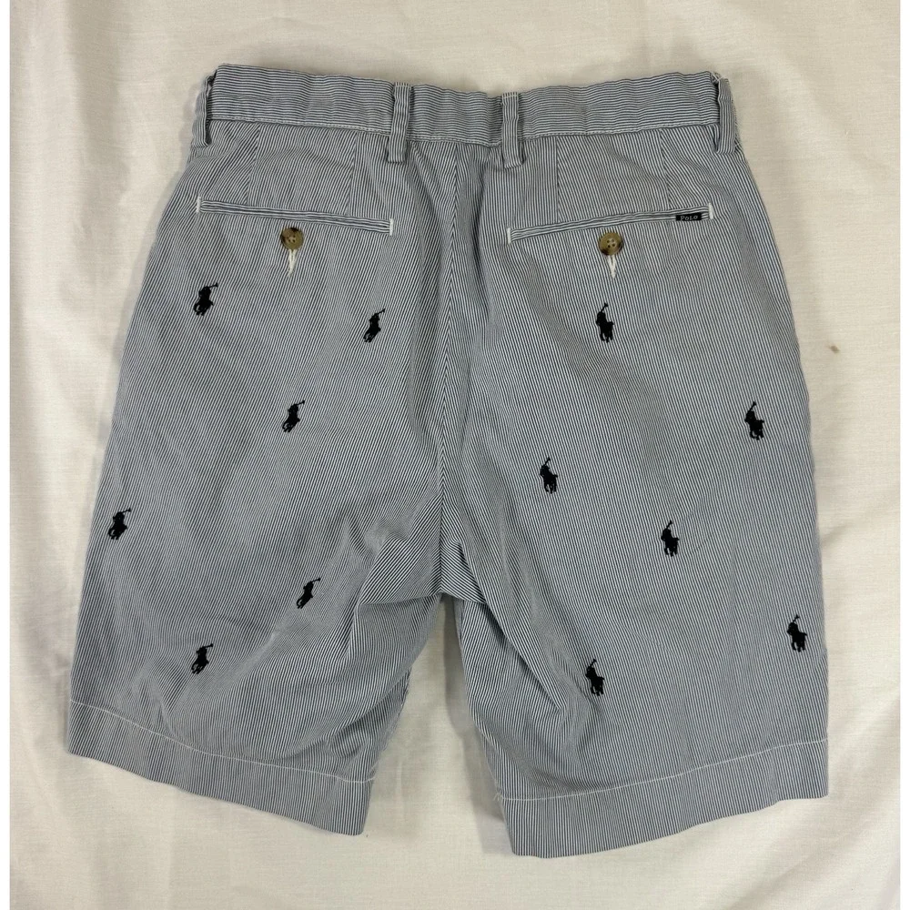 Polo Ralph Lauren Shorts Blue White Seersucker‎ Chino Pony Logo All Over Mens 29